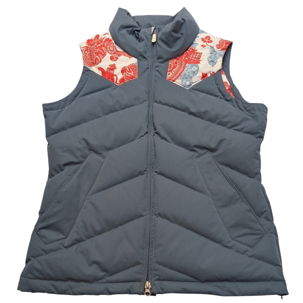 Nike Snowboarding Puffer Vest‎ Womens Medium Blue Down Fill Floral Paisley